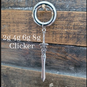 Sword 2g 4g 6g 8g Hinged Clicker Ring Hoops Dangle Gauges Spirals Hangers Earrings piercing ear goth silver septum stretching alt punk plugs