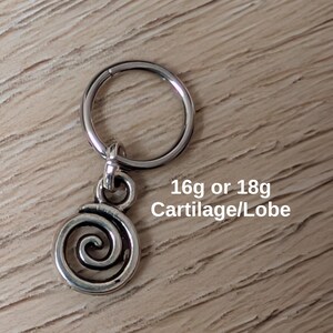 Surgical Steel Spiral Cartilage Hoop – Gothic Swirl Charm, 16g 18g Piercing