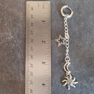 18g Moon Star Sun Silver Hoop earrings Hinged Clicker Ring Dangle Chain Drop Charm Helix Rook Conch Daith huggie piercing ear goth alt
