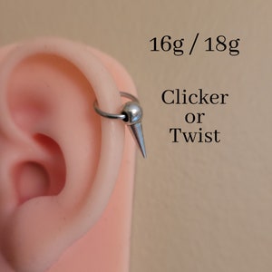 16g 18g Prata Spike cone Articulado Clicker Anel Hoop Charm Helix Rook Daith Tragus Brinco cartilagem piercing orelha 8 mm 10 mm goth punk homens pequenos