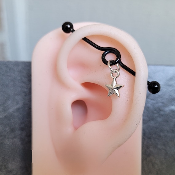 Buy Black Star Goth Industrial Barbell Piercing Alt Dangle Charm Bar Jewelry Unique Y2k 14g 38mm Silver Charm Man 90s Alt Grunge Punk Ear Tiny Online in India Etsy