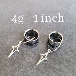 Goth Star Plug Hoop Gauges Tunnels Ear Earrings dangle 4g 2g 0g 00g 7/16 1/2 9/16 5/8 3/4 7/8 1 inch silver alt hanger punk grunge unique