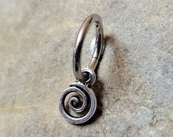 Belly Ring Goth Swirl Spiral Silver Tiny Hoop Clicker 14g 16g Goth Punk Y2K Hippie Boho navel button piercing jewelry unique punk alt