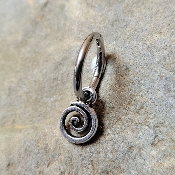 Belly Ring Goth Swirl Spiral Silver Tiny Hoop Clicker 14g 16g Goth Punk Y2K Hippie Boho navel button piercing jewelry unique punk alt