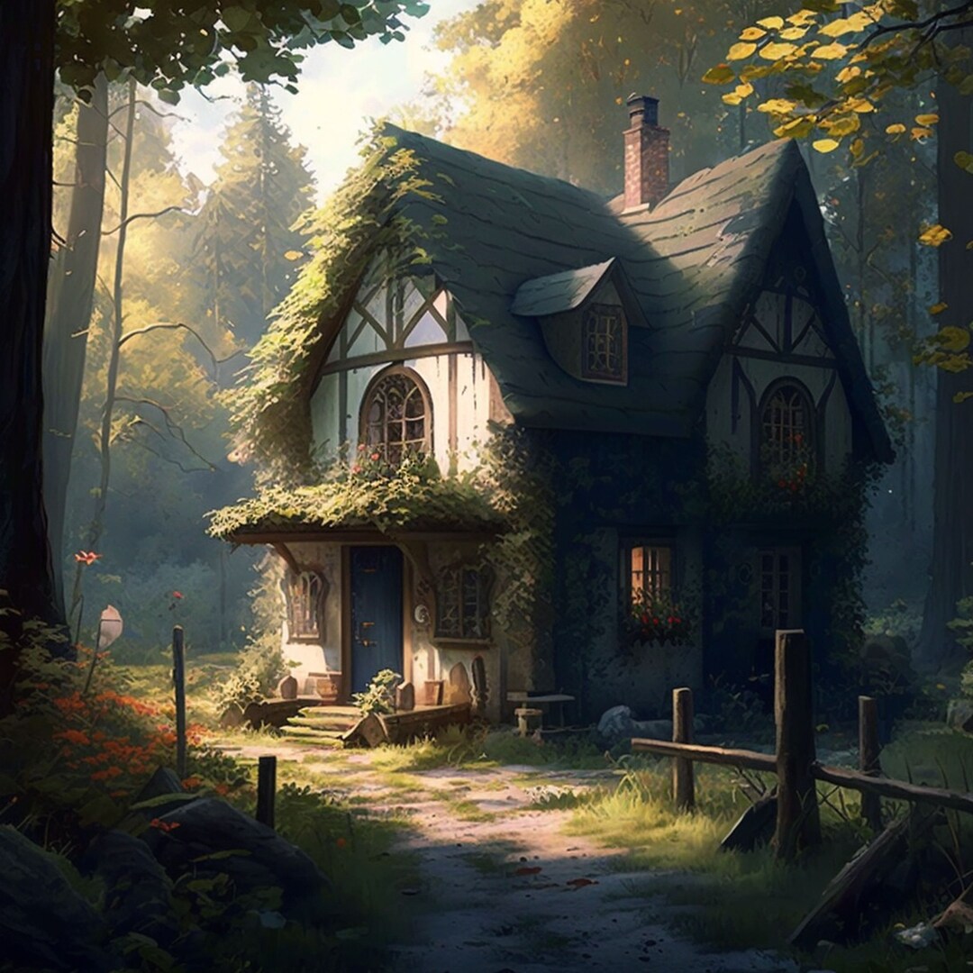 ヨーロッパ式刺繍絵タペストリー: A Cottage in the Forest il_1080xN.4737040480_7sig.jpg