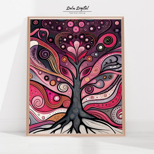 Colorful Abstract Tree Wall Art, Psychedelic Flower Artwork, Contemporary Digital Print | AIA-023