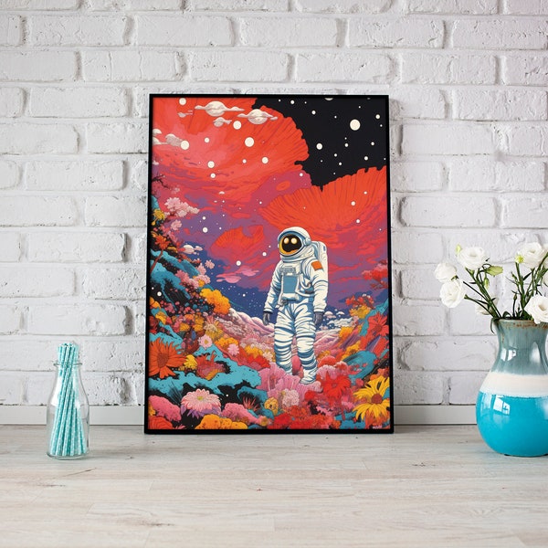 An Astronaut Lands on a New Planet, Space Wall Art, Astronaut Adventures, Printable Art, Gift Idea, Fantasy Wall Art, INSTANT DOWNLOAD