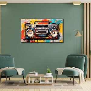 Musik Radio Grafitti Leinwand Kunst, Retro Boombox Leinwand Druck, Kassettenspieler Leinwand Druck, Musik Leinwand auf Malerei, Wohnkultur