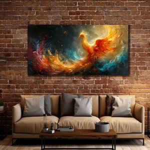 Phoenix Canvas Painting, Dragon Birds Wall Art, Fire Bird Canvas Print Art, Modern Home Decor, Colorful Phoenix Decor, Red Bird Wall Decor