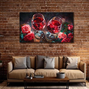Wine Canvas wall art, Red Wine Glasses Canvas Print, Restaurant Wall Decor, Wine Painting On Canvas, Wine Glass Painting, Wine Lovers Art