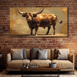 Bull Canvas Art, Animals Wall Decor, Bull Abstract Print Canvas, Ready to Hang, Modern Home Decor, Farmhouse Wall Art, Wild Nature Poster