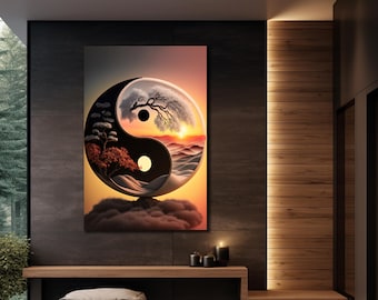 Yin Yang Tree Canvas Print: Sunset Wall Decor
