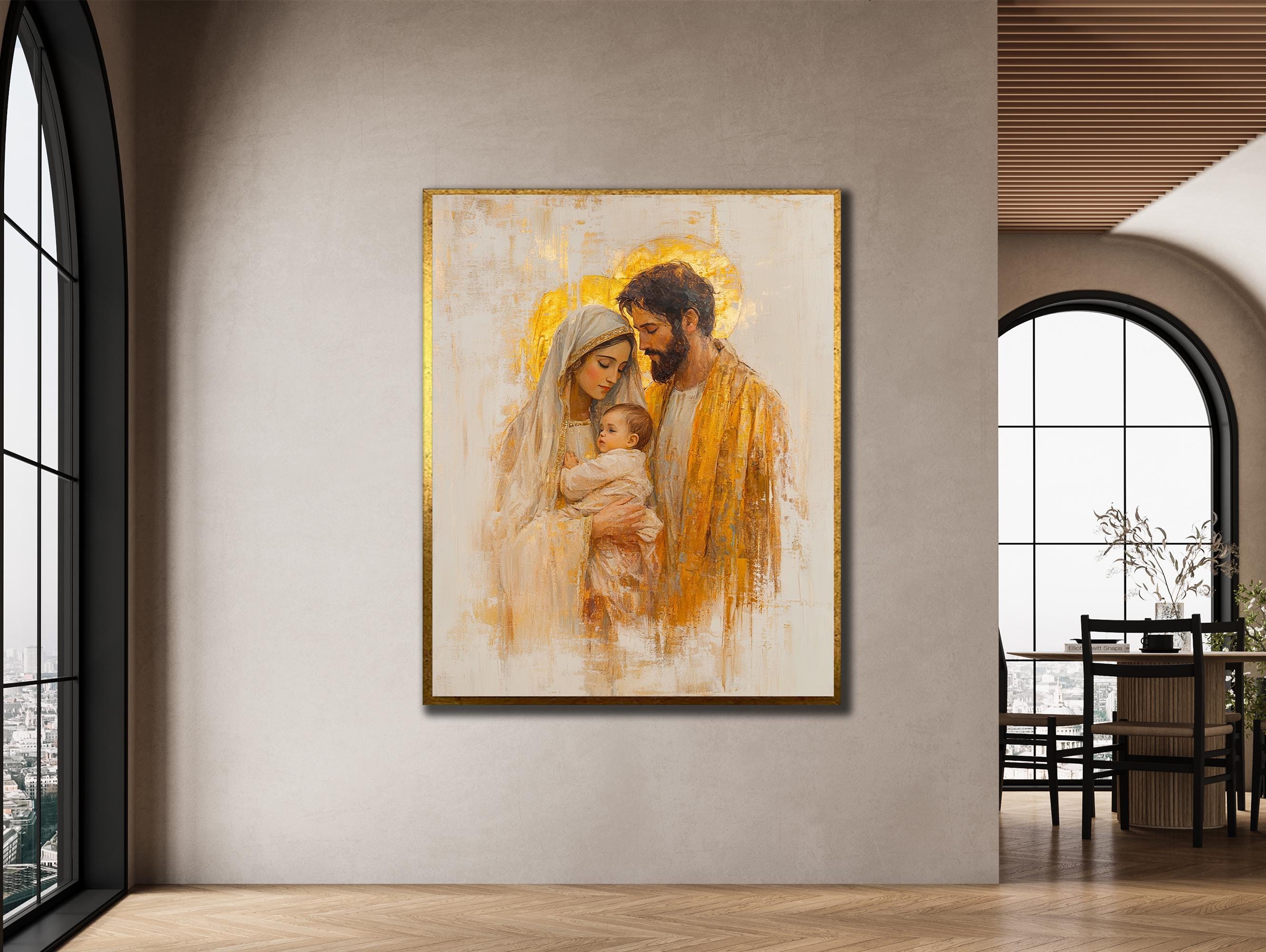 Holy Family Digital Art Print, Framed Religious Wall Decor, Spiritual Christian Artwork, Blessings of Mary and Joseph, Peaceful Love
