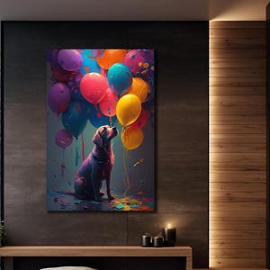 Dog Balloons Painting, Dog Wall Art, Graffiti  Wall Decor,  Decoration Canvas, Print Animal Gift, Brave Wall Decoration, Colorful Dog Poster