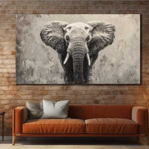 Arte en lienzo de elefante africano, decoración de pared de animales, póster de elefante gris, impresión moderna en lienzo, decoración de pared del hogar, pintura de animales en lienzo