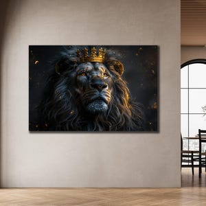 Lion King Wall Art, Lion Framed Canvas Art, Black White  Lion Painting, Lion Print Art, Lion Decor Bedroom Canvas, Lion Poster