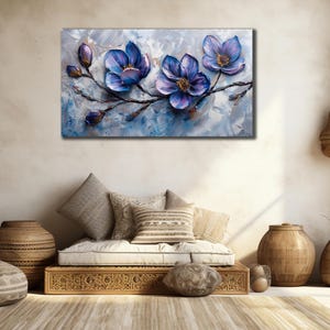 Flower Print Wall Art,Sakura Flower Canvas on Painting, Nature Wall Art, Home Wall Decor, Canvas Gift, Purple Flower Botanical 3D Canvas