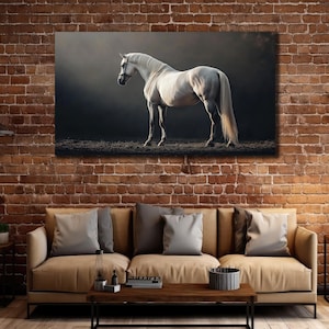 Weißes Pferd Gemälde Auf Leinwand, Majestätisch Pferd Wanddekor, Tier Kunstdruck, Elegante Pferd Kunstdruck Tier Leinwand Kunst, Hausdekoration