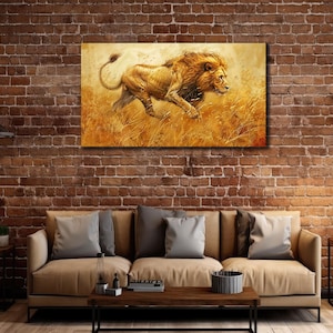 Leeuw schilderij op canvas, leeuw muurkunst, leeuw muur decor, grote muur decor, leeuw decoratie canvas print dierencadeau, dappere wanddecoratie, leeuw muurdecoratie