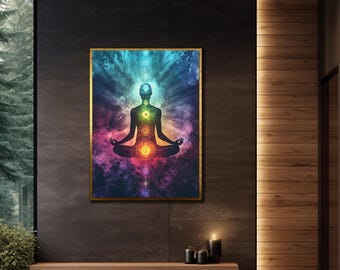 Canvastavla med chakraenergi och yoga: Väggdekoration med bohemisk meditation