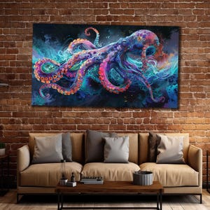 Large Octopus Canvas Print, Wild Octopus Wall Art, Animal Poster,  Forest Canvas, Home Decor, Bathroom Wall Decor, Christmas Gift