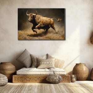 Bull Canvas Art, Animals Wall Decor, Bull Abstract Print Canvas, Ready to Hang, Modern Home Decor, Farmhouse Wall Art, Wild Nature  Poster