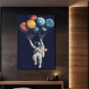 Astronaut Print Wall Art, Astronaut Holding Planets Canvas Art, Home Wall Decor, Canvas Gift, Ready To Hang, Astronaut Canvas Art Printable
