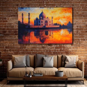 Taj Mahal Wall Art, Indian Architecture Wall Decor, Home & Office Decoration, Taj Mahal Print Artwork, Oil Painting Taj Mahal, Home Decor