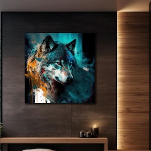 Colorful Wolf Canvas, Wolf Canvas Print, Wolf Wall Decor, Extra Large Wall Art, Farmhouse Large, Forest Wolf canvas, Animal Canvas Print Art