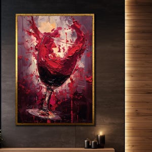 Elegant Wine Canvas wall art, Red Wine Glasse Canvas Print, Framed Wall Decor, Wine Painting On Canvas, Wine Painting, Wine Lovers Art