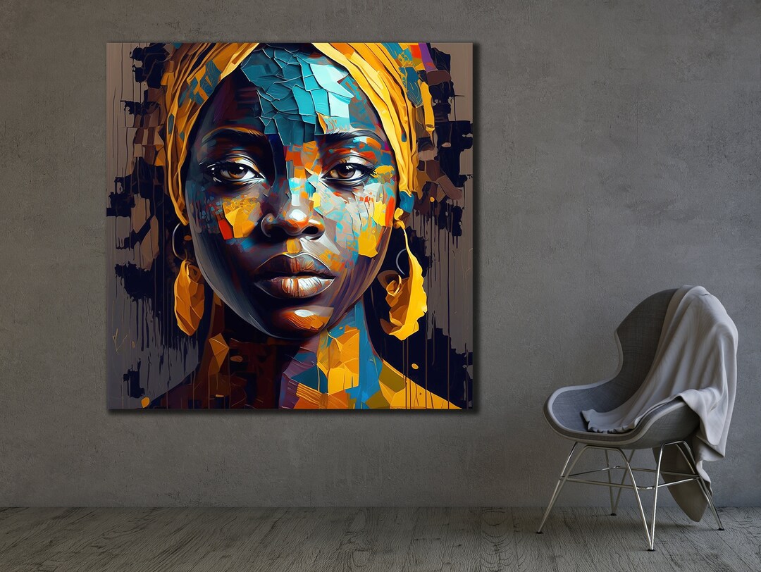 African Woman Wall Art, Beautiful African Woman Painting, Colorful