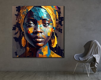Arte de pared de mujer africana, hermosa pintura de mujer africana, arte de lienzo de mujer colorida, lienzo africano colorido, regalo para el hogar, decoración de la habitación