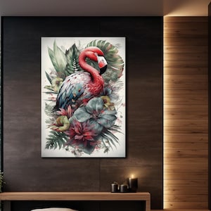 Flamingo Canvas Print, Pink Flamingo Wall Art, Unique Gift for Bird Lovers, Home Decor, Animal Paintings, Living Room Art, Animal Wall Decor