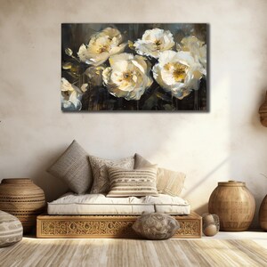 Flower Print Wall Art, White Flower Canvas Print, Modern Wall Art, Home Wall Decor, Canvas Gifts Art, Ready To Hang, Peony Flower Painting