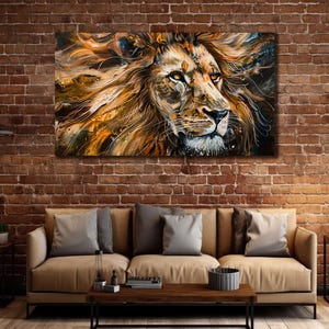 Leeuw schilderij op canvas, leeuw muurkunst, leeuw muur decor, grote muur decor, leeuw decoratie canvas print dierencadeau, dappere wanddecoratie, leeuw muurdecoratie