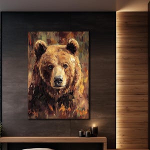Brown Bear Canvas Print, Teddy Bear Wall Art, Unique Gift for Bear Lovers, Bear Home Decoru, Animal Paintings, Animals Gifts,Over Bed Decor