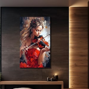 Woman with Violin Canvas Art, Abstract Violinist Canvas Painting, Musician Girl Canvas Wall Art, Wall Hanging Canvas, Music Wall Art, Poster