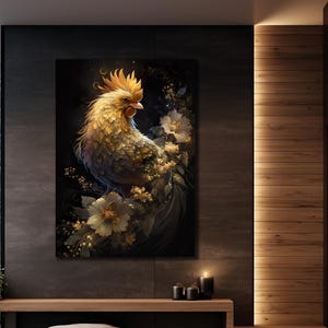 Golden Rooster Canvas Art, Wall Art, Rooster Painting on Canvas, Animal Wall Art Decor, Animals Lover Gift, Living Room Decor,Rooster Poster