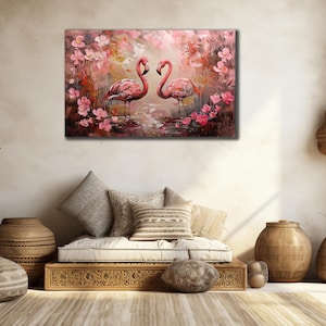 Flamingo Canvas Print, Pink Flamingo Wall Art, Unique Gift for Bird Lovers, Home Decor, Animal Paintings, Living Room Art, Animal Wall Decor