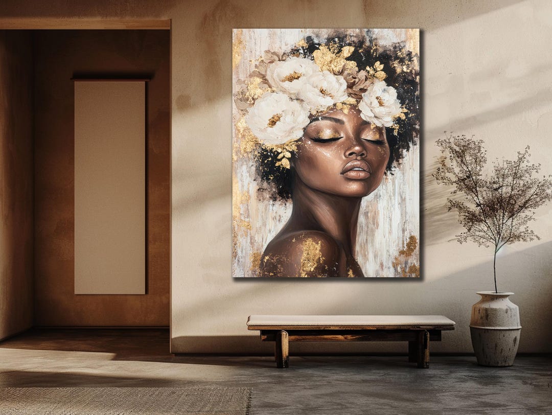 Black Woman Floral Crown Canvas Art: Luxury Framed Wall Decor - Etsy