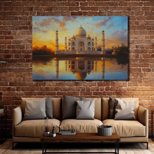 Taj Mahal Wall Art, Indian Architecture Wall Decor, Home & Office Decoration, Taj Mahal Print Artwork, Oil Painting Taj Mahal, Home Decor