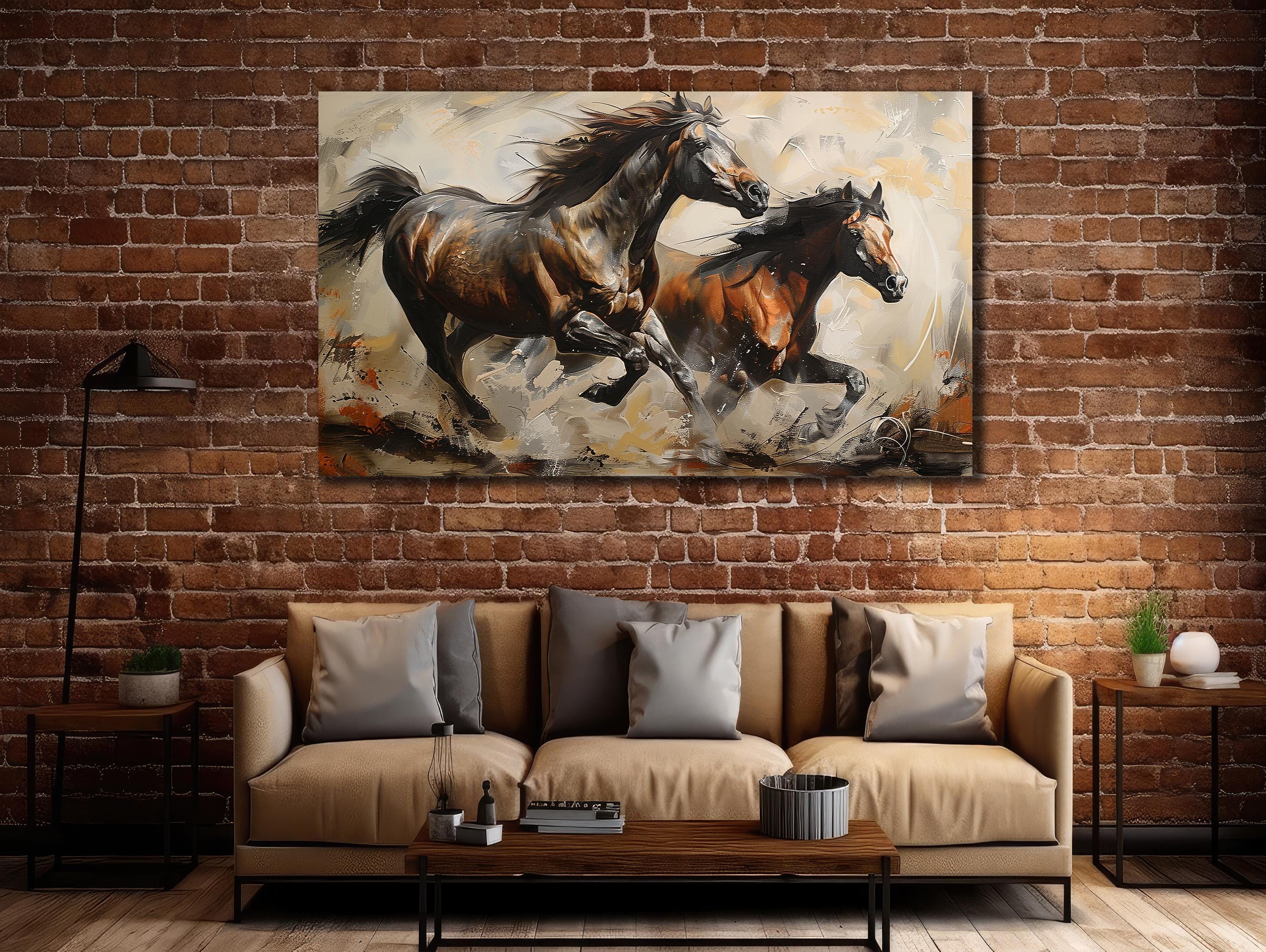 Pintura de caballo sobre lienzo, decoración de pared de caballo, impresión de arte animal, impresión de arte de caballo, arte de lienzo de animales, decoración del hogar, decoración de pared de sala de estar