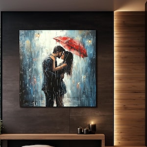 Romantic Love Wall Art, Couple Under Umbrella Canvas Print,  Lover Wall Decor,Couple Sensual Art Painting for Bedroom or Living Room