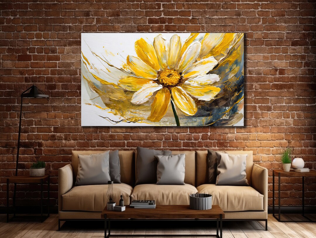 Yellow Flower Print Wall Art, Colourful Flower Canvas Print, Modern ...
