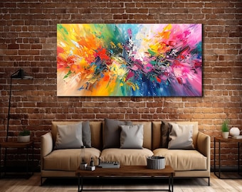 Arte de pared colorido, arte de pared de arcoíris, impresión colorida, pintura abstracta sobre lienzo, arte de lienzo extragrande, arte de lienzo de arcoíris, decoración del hogar