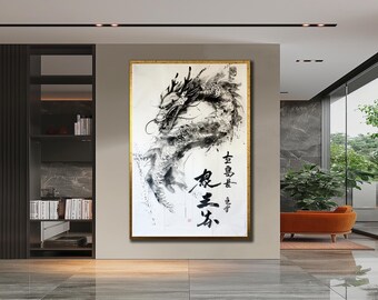 Arte em tela de dragão chinês emoldurada: decoração oriental