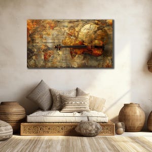 Abstract Violin Canvas wall art, Violin Wall Decor,Map and Violin Painting, Music Canvas Print, Violinist Gift, Musician Canvas Wall Art