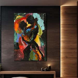 Sexy Couple Print Art, Dancing Couple Canvas Painting, Music Wall Art,Colorful Couple Wall Decor, Canvas Gift, Home Decor Ready To Hang