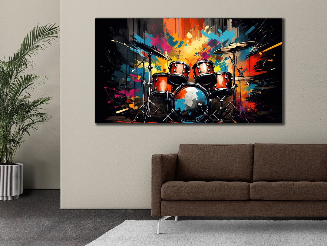 Drums Wall Decor, Graffiti Drums Canvas, Musical Instrument Poster