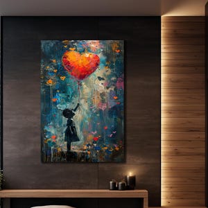 Impresión en lienzo de niño de Banksy, pintura en lienzo de niño con corazón, impresión de arte moderno, decoración del hogar, arte para la sala de estar, arte en lienzo con globos de Banksy